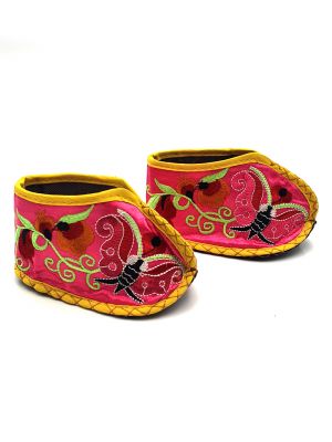 Chinese Embroidery - Miao Baby Slippers - Neon pink