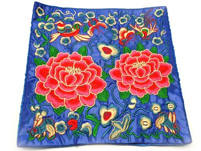 Chinese Embroidery - Square Ancestor - Emblem - Blue - Peony