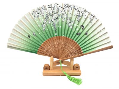 Chinese Hand fan - Green - Butterflies