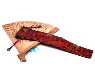 Chinese Hand fan Pouch - Size S - Chinese characters / Red
