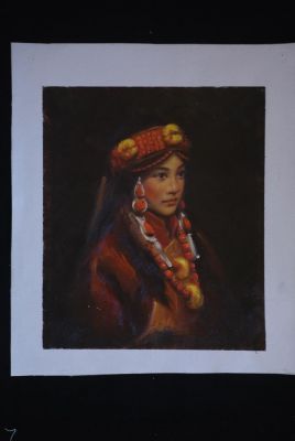 Chinese oil painting - Miao minority woman portrait - 11