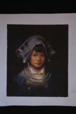 Chinese oil painting - Miao minority woman portrait - 12
