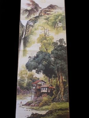 Chinese painting - Embroidery on silk - Landscape - The mountain with waterfalls