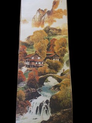 Chinese painting - Embroidery on silk - Landscape - The village on the water