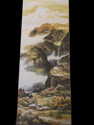 Chinese painting - Embroidery on silk - Landscape - Village on the mountain