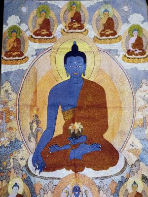 Chinese painting - Embroidery on silk - Thangka - Akshobhya - Blue Buddha