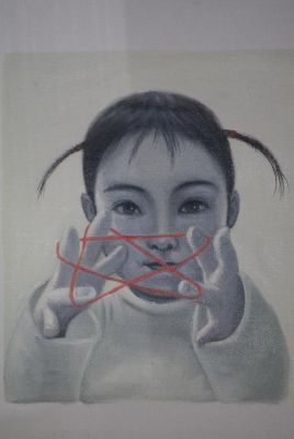 Chinese Painting on Canvas - Contemporary Artist Zhu Yiyong - he baby and the red star