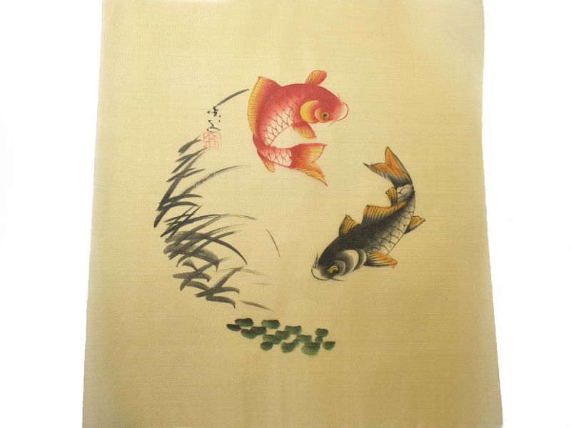 Chinese Painting on silk to frame - The red fish and the fish