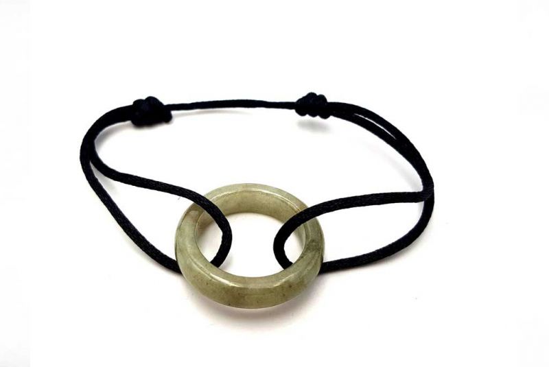 Chinese Pi Bracelet in real Jade - Dinh Van Style Green circle / Black cord