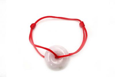 Chinese Pi Bracelet in real Jade - Dinh Van Style White Disc / Red Cord