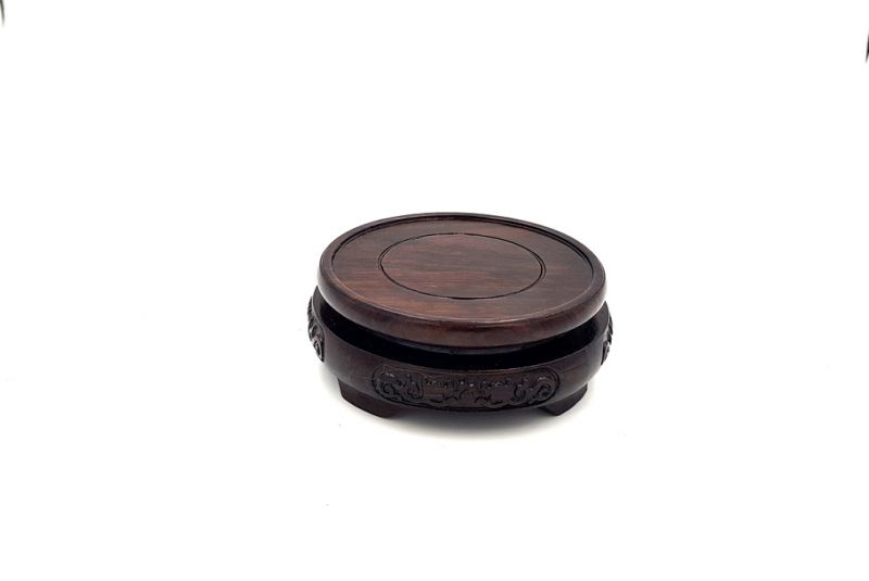 Chinese round wood support engraved 7,5cm 3