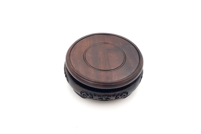 Chinese round wood support engraved 7cm 3