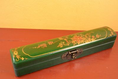 Chinese small long wooden box Green Birds