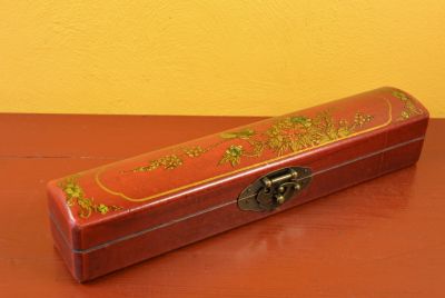 Chinese small long wooden box Red Birds