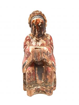 Chinese Votive Statue - Qing Dynasty - Old lady - polychrome