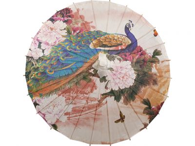 Chinese Wood and Paper Parasol - Peacock