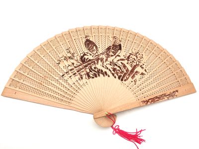 Chinese Wooden Fan - The two birds