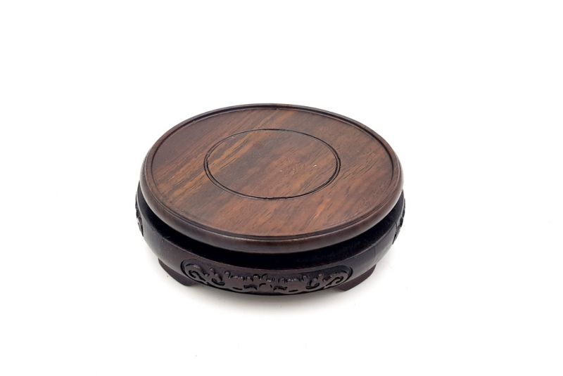 Chinese round wood support engraved 9,5cm 3