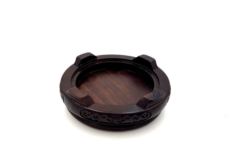 Chinese round wood support engraved 9,5cm 4