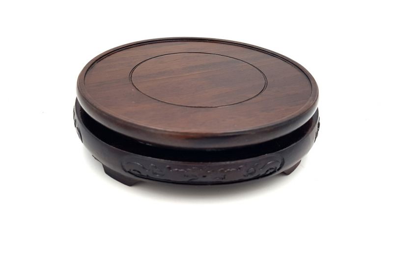 Chinese round wood support engraved 11,5cm 3