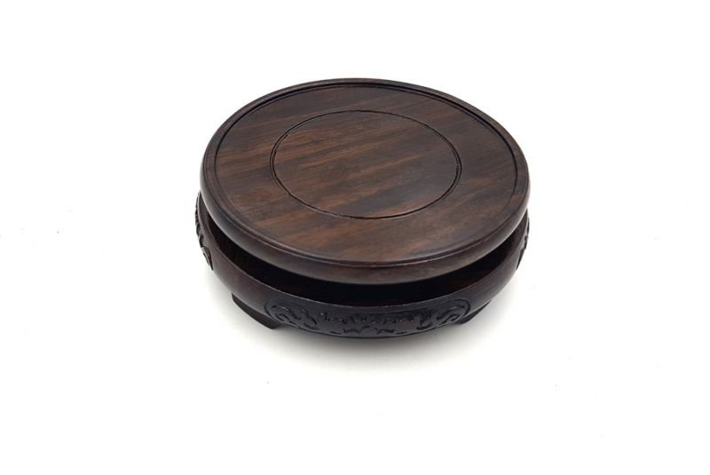 Chinese round wood support engraved 8,5cm 3