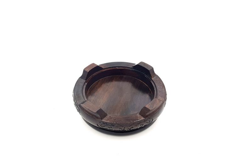 Chinese round wood support engraved 8,5cm 5