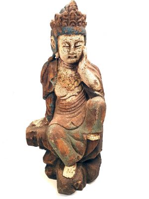 Chinese Wooden Statue Goddess Guan Yin Sarvanivarana