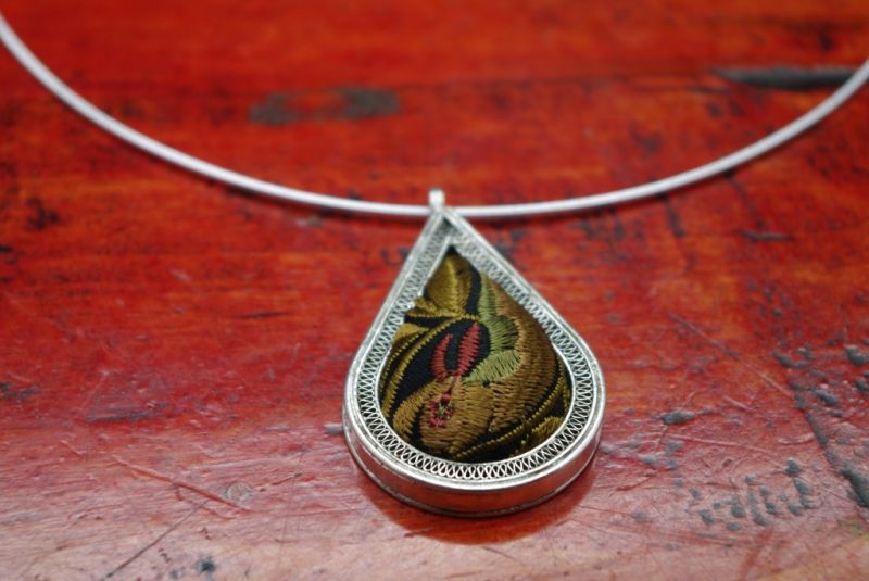 Ethnic Necklace Embroidery Pendant water drop