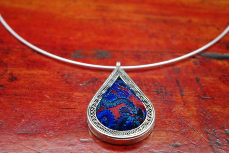 Ethnic Necklace Embroidery Red and Blue