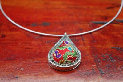 Ethnic Necklace Embroidery Water Drop Red