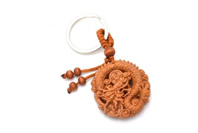 Feng Shui Keyring in wood - Dragon lucky