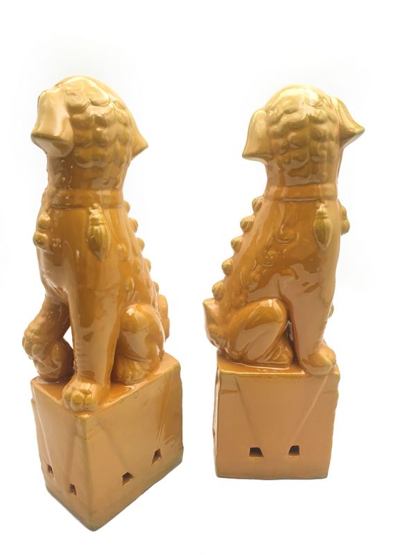 Fu Dog pair in porcelain Yellow 4