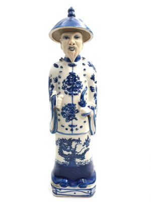Old Chinese Mandarin in blue and white statue