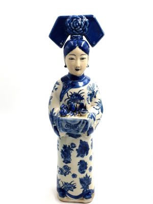 Chinese Blue White Empress Porcelain Statue - Fruit basket