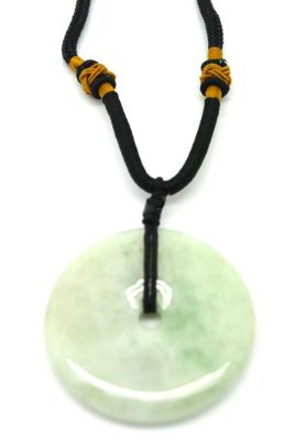 Jade Necklace White Bi Disc with green reflection