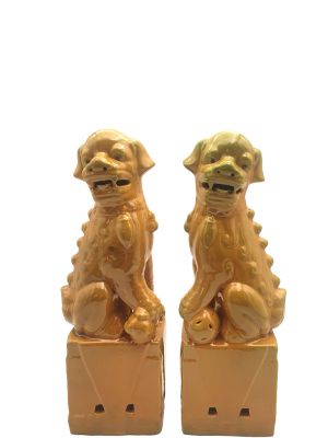 Fu Dog pair in porcelain Yellow