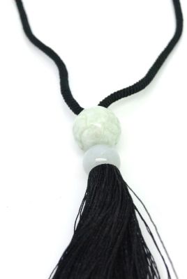 Necklace with Jade pendant Ball and Pompon