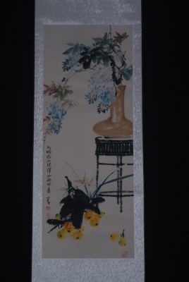Chinese Painting Watercolor on silk Flowers bouquet