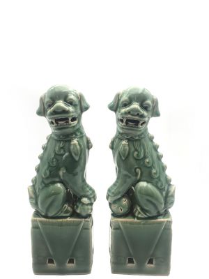 Fu Dog pair in porcelain Celadon green