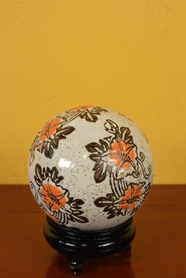 Porcelain Chinese Ball with Stand Oranges flowers