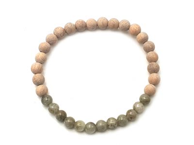 Jade and wood Bracelet - 6mm - Camphor and Green spotted jade