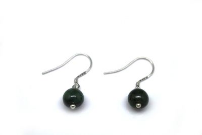 Jade Earrings - Green round bead 0.75cm