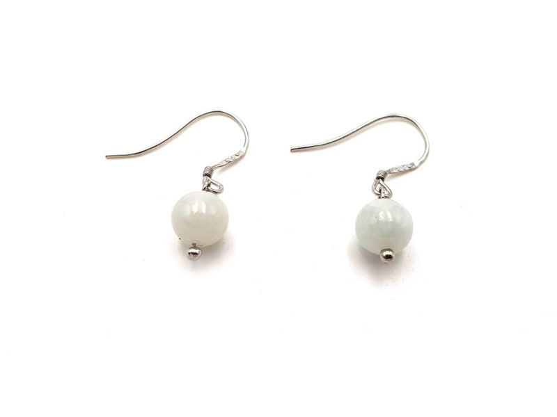 Jade Earrings - White Bead - 0.7 cm
