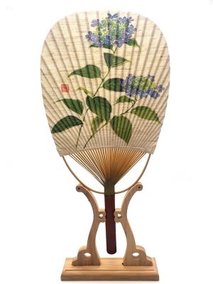 Japanese Hand Fan - Uchiwa - Wood and Paper - Flowers