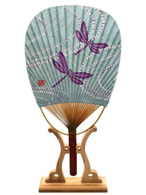 Japanese Hand Fan - Uchiwa - Wood and Paper - The two dragonflies