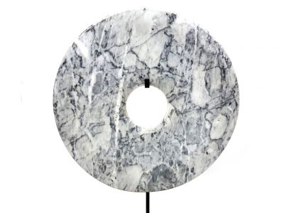Large Chinese Bi in Marble 30cm White and gray