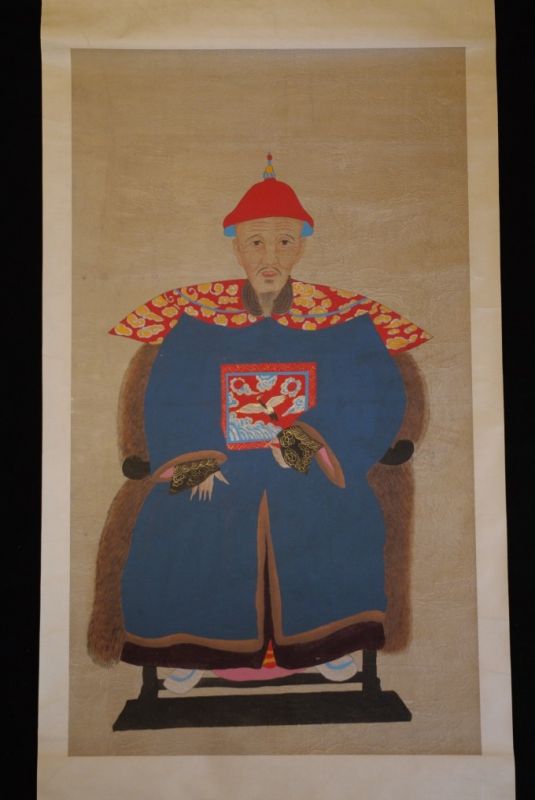 Large Chinese Dignitary painting on Paper Night Blue 1