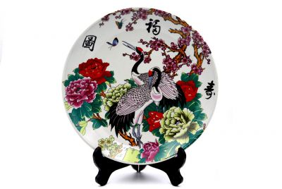 Large Chinese porcelain plate 33cm - The cranes