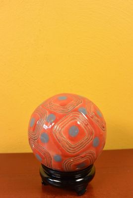 Large Porcelain Chinese Ball with Stand Red