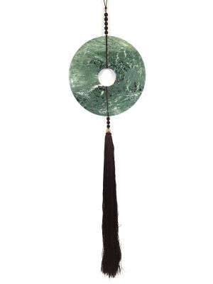 Large Suspended Bi Disk Silk and Jade Green and Brown